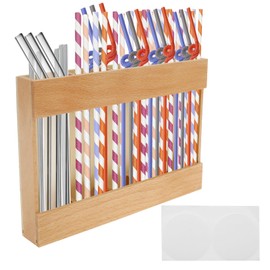 Wooden Straw Holder for Cabinet Door Reusable Straw Organizer with Double Sided Adhesive Tape Straws Storage Organizer Cabinet Straws Holder Dispenser for Kitchen