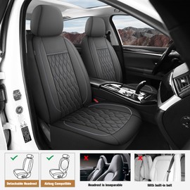 CAROMOP Faux Leather Car Seat Covers Full Set,Luxury and Comfortable Covers for Cars,Split Bench Compatible Car Interior Covers,Universal Fit for Suvs,Vans,Trucks,Airbag Compatible(5-Seat Black/Grey)