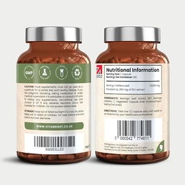 Moringa Capsules High Dose 10,000 mg | 50:1 Moringa Extract - 1 Capsule Daily | 120 Capsules 4 Months Supply | Laboratory Tested | No Additives | VitaBright