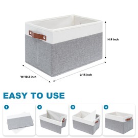 XYLFJCT 6 Pack Large Fabric Storage Baskets for Shelves , Closet Storage Bins for Shelves, Fabric Baskets for Organizing with Handles for Home and Office (White with Grey,15" L*10.2" W*9" H)