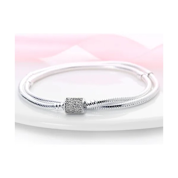 Pulsera De Plata 925 Doble Círculo Hebilla Serpiente Barril Color