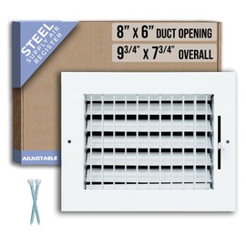 Fits 8x6 Duct Opening Steel Adjustable Air Supply Grille by Handua | Register Vent Cover Grill for Sidewall and Ceiling | White | Outer Dimensions: 9.75" X 7.75"