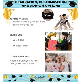 DolliBu Long Arms Moose Graduation Plush Toy - Super Soft Graduation Stuffed Animal Dress Up with Gown and Cap with Tassel Outfit - Gift with Personalization - 21 Inches