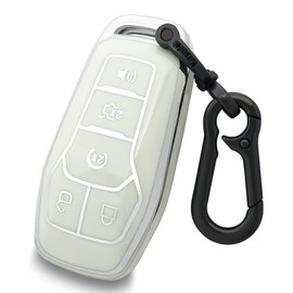 Kirsnda Key fob Cover case Keychain Compatible with Ford and for Lincoln,Soft TPU Key case 5 Buttons fit Explorer for Mustang Edge Fusion MKZ MKC Smart Remote Key Vehicle Accessories,White