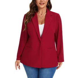 MINTLIMIT Casual Plus Size Blazer Women Long Sleeve Notch Lapel One Button Front Lined Loose Fit (Red XXL)