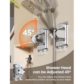 NEUTYPECHIC Shower Head Holder, No Drilling with Double Hooks, Shower Holder for Shower Head, 45° Adjustable Tilt, Shower Head Holder, Super Strong Adhesion, Shower Holder, Waterproof