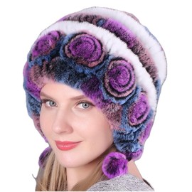 Ykybhx 1PCS Winter Knit Beanie Hats for Women Girls Faux Fur Warm Knit Crochet Skull Cap with Pompom Winter Warm Ear Cover Beanie Hat Ski Snow Hats G