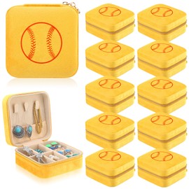 Huquary 12 Pcs Softball Gifts for Team Bulk Yellow Velvet Softball Jewelry Box Small Travel Jewelry Case for Sport Team Club Lovers Favors Graduation Gifts