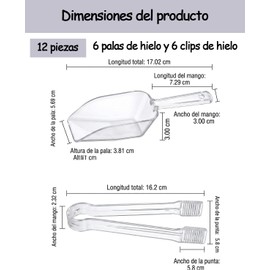 Pinzas De Cocina, 12 Piezas De Utensilios De Servir, Pinzas Para Hielo y Cucharas, Ideal Para Fiestas y Eventos, Material Plástico, Color Blanco, Dimensiones 17.02 Cm y 16.2 Cm
