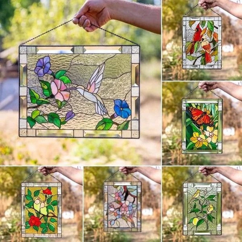 Cardinal Stained Window Panel Glass Window Hanging For Wall Decoration