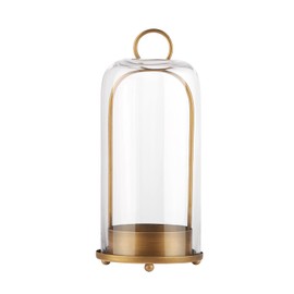 Twakutwaku 12" High Versatile Modern Metal Hurricane Lantern with Handmade Sturdy Glass Dome for Pillar Candle & Plants (Brass, 5"x12")