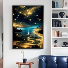 Yiminu.DS Diamond Painting Adults, Diamond Painting Pictures Flowers 30 x 40 cm 5D Diamond Painting Craft Set Craft Wall Decoration Stars River Starry Sky