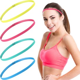 Sumind 4 Pieces Thick Non-Slip Elastic Sport Headbands Football Hair Headbands for Women and Men (Fluorescent Green, Rose Red, Green, Royal Blue)