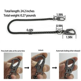 Ahiller Biker Key Wallet Chain, Stainless Steel Pant Pocket Purse Chain with Small Double Locking Mechanism Carabiner, Fancy Jean Handbag Belt Chain for Men Women (BK-Gunmetal-1P)