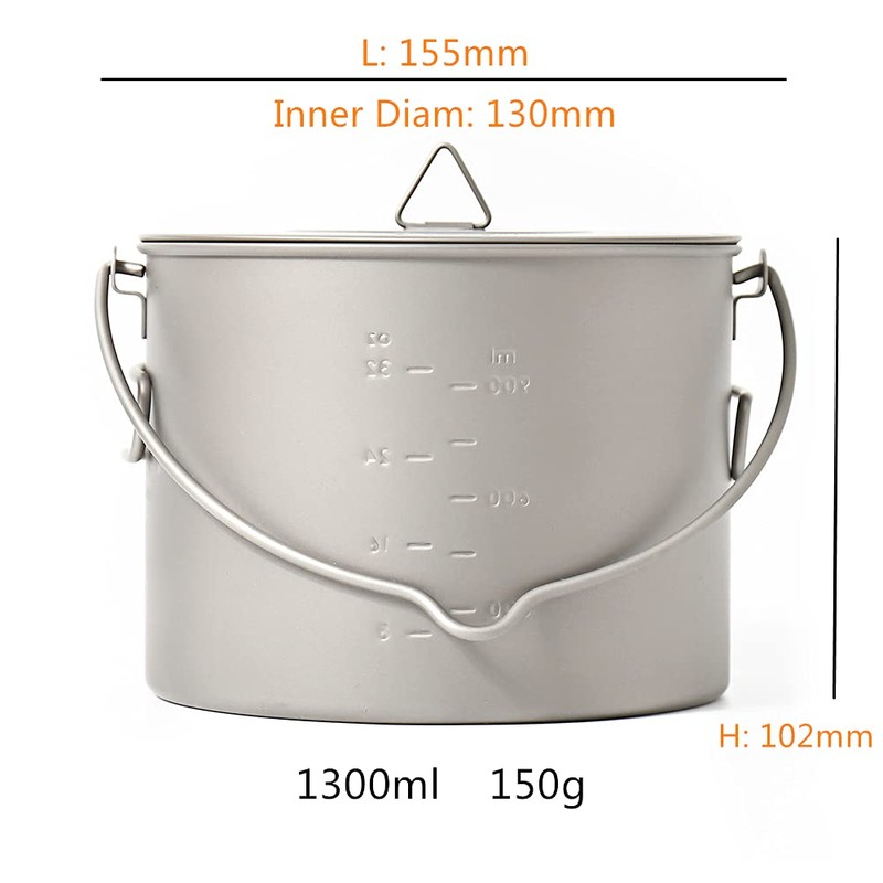 TOAKS Titanium Pot with Bail Handle, Outdoor Hanging Camping Cookware