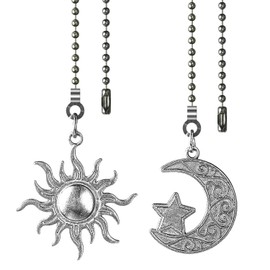 SHIFANQI 2 Pack Ceiling Fan Pull Chain, Sun Moon Fan Pull Chain Extension, 12 Inches Decorative Chain Pulls Ornaments for Ceiling Light Lamp, Beads Ball Pull Chain Extender with Connector, Silver