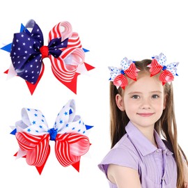 Independence Day Hair Clips Hair Bows Clips Patriotic Bow Hair Accessories USA Flag Red White Blue Hair Clip Bow knot Hairpins for Girls Memorial Day Party Decoration 2PCS