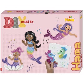 Hama Gift Box - Mermaids | Approx. 4.000 Beads, 2 Large Square pegboards No. 234, 2 Hama Gems, Colour Printed Design Sheet, Instructions and Ironing Paper