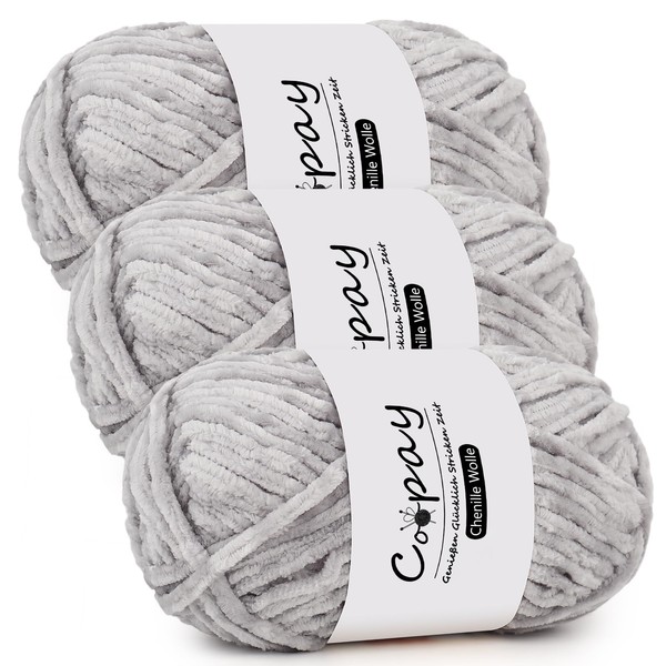 Coopay Chenille Wool for Crochet, 3 x 100 g, Velvet