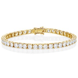 Diamond Treats Gold tennis bracelets for women and girls, golden bracelet with sparkling 4 mm cubic zirconia stones, bracelet made of gold-plated 925 sterling silver, Sterling Silver, Cubic Zirconia