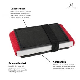 Anders & Komisch Mini Wallet with Coin Compartment, Card Holder, Men's Small Wallet, Women's Slim Wallet, Sustainable Wallet, Handmade from Germany, black/red, Mini wallet slim wallet small wallet