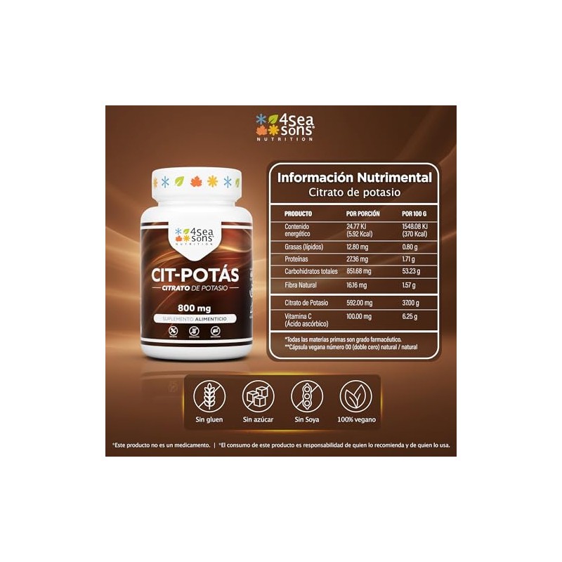 Citrato de Potasio 700 mg con Vitamina C | Potassium