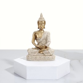 HYFAN Mini Small Meditation Buddha Statue Harmonious Yoga Figurine Collectible Craft Feng Shui Sculpture Decor for Home Office Shelf Desktop (Gold 4)
