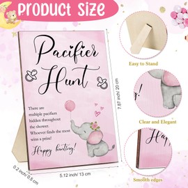 Roowest 51 Pcs Elephant Pacifier Hunt Baby Shower Game Include Wooden Hunt Sign Acrylic 50 Pacifiers Game for Gender Reveal Party Favors Supplies(Pink)