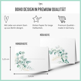 Things of Happiness 25 Wedding Place Cards, Blank Seat Cards, Place Cards, Name Cards, Name Cards, Set of 25 in Boho Design (Green Eucalyptus)