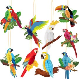 LMSHOWOWO 9PCS Tropical Birds Honeycomb Paper Cutouts, Parrot Hawaiian Summer Beach Tiki Bar Luau Party Hanging Decorations, for Hawaiian Party Decorations Accessories Rainforest Parrot Decoration