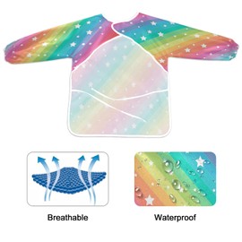 JUMBEAR Rainbow Star Kids Art Smocks Children Waterproof Painting Artist Apron with 2 Pockets for Baking, Eating, Arts & Crafts for Age 2-6Years,L, 22.4×17in