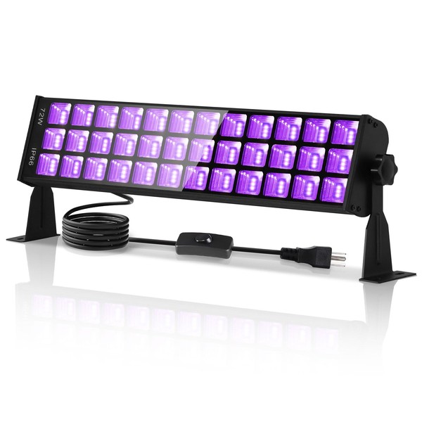72W Black Light Bar IP66 Waterproof, LED Blacklight with Plug+Switch+5ft