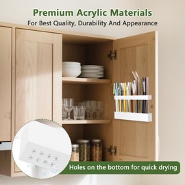 9.5” Large Acrylic Straw Holder for Cabinet Door - Reusable Tumbler Straw Organizer Storage, Small Kitchen Accessories Container, Ultra Sticky Cupboard Door Mounted (White)