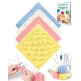 Katech Beginner Knitting Kit for Adults-Includes Book, Needles, Soft Yarn-Art Craft Kit for Learning to Make Dishcloths