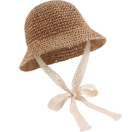 Aiyomimo Straw Hat, Soft Foldable Baby Sun Hat for Girls, Breathable Cap for Summer, Beach, Outdoor Play, khaki, 5 years