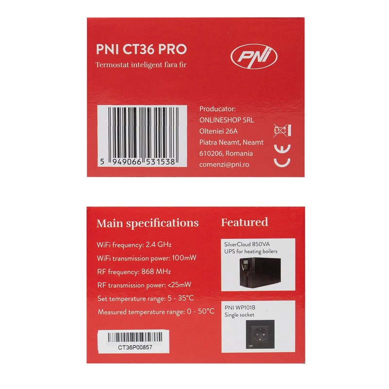 PNI Smart Thermostat CT36 PRO Wireless, with WiFi, Control via