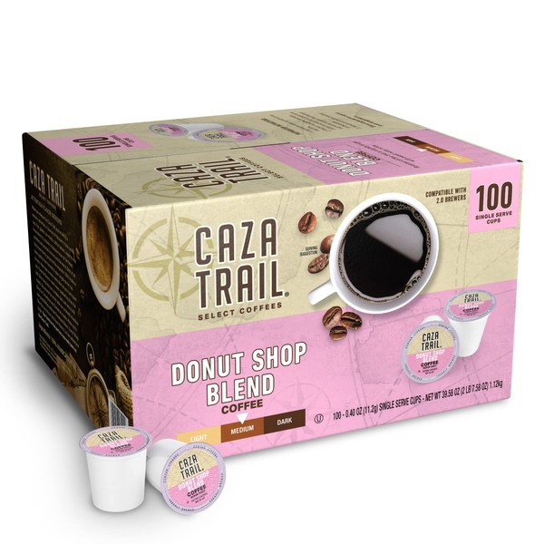 Caza Trail Coffee Pods, Donut Shop Blend, Single Serve (Pack of 100) (Packaging May Vary)