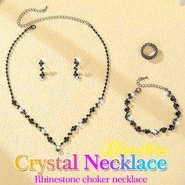 Reaky Bridal Jewelry Sets Rhinestone Necklace 4 Pcs Silver Earrings and Necklace Set Bride Wedding Jewelry for Women (Black)