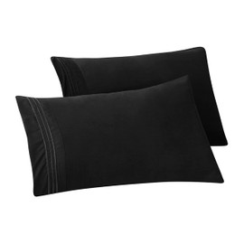 Elegant Comfort Solid Pillowcases 1500 Premium Hotel Quality Microfiber - Smooth Weave, Wrinkle and Stain Resistant, Easy Slip-On, 2-Piece Set, King Pillowcase, Black