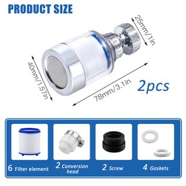 suaywo 2pcs Tap Filter Transparent 360° Rotatable Tap Filter PP Cotton Filter Element Water Filter Tap 360° with Interchangeable Filter Element Suitable for Home, Sink suaywo