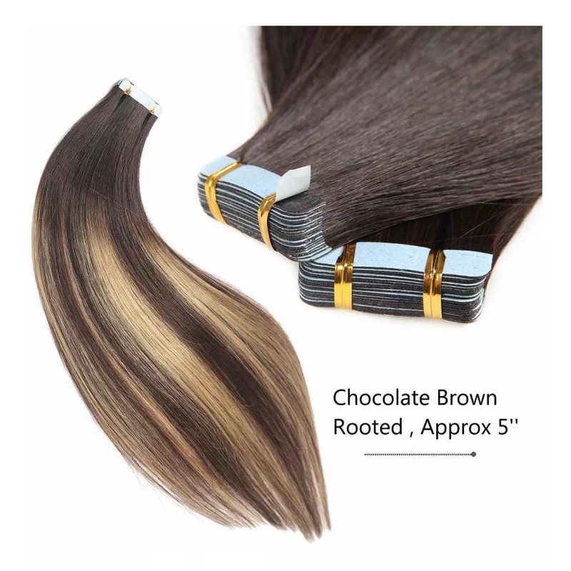 Rinboool Extensiones Cabello 40gr 14in Ombre Marrón Oscuro Enraizado