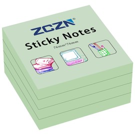 ZCZN 76 x 76 mm Sticky Notes, 100 Sheets/Pad, 4 Pads, Light Green