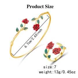 XFSRG Jewellery Set 18 K Gold-Plated Jewellery Set Rose Bracelet Ring Set Enamel Jewellery Set for Mother's Day Gifts Valentine's Day, Alloy Steel