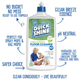 Quick Shine Hard Surface Pet Floor Cleaner 27 oz, 6Pk | Ready to Use, Removes Dirt, Streak Free, No Rinse | Hardwood, Laminate, Luxury Vinyl Plank LVT, & Tile | Safer for Kids, Pets & Our Environment