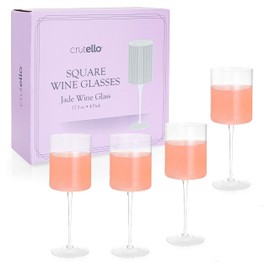Crutello Square Wine Glasses Set of 4-17.5 oz Unique Fluted Vintage Glasses with Ribbed Texture and Long Stem - Large Modern Red or Fancy White Wine Glass Set, All Purpose
