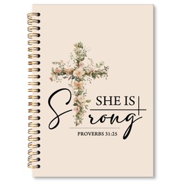MONALET Christian Inspirational Bible Verse A5 Spiral Notebook Gifts, Church Prayer Women Hardcover Daily Journal Notebooks Lined for School Work Office Note Taking, She Is Strong Notebook 5.5x8.3