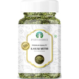 AYURVEDASHREE Fenugreek Leaves Dried (Kasoori Methi) 25gm PET Jar ~ All Natural | Vegan | NON-GMO | Indian Origin | Dried Herb For Cooking | Kasuri Methi.