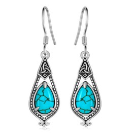 Celtic Earrings 925 Sterling Silver Genuine Turquoise Celtic Earrings Western Nature Gemstone Turquoise Jewelry Gifts for Women
