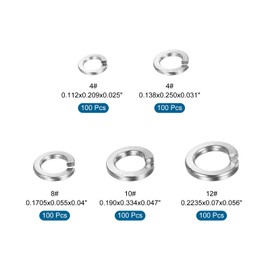 sourcing map 500Pcs #4#6#8#10#12 304 Stainless Steel Split Lock Washer Kit for Screw Bolts Machinery