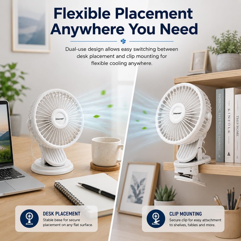 A2Z 5 Inch USB AC DC Desk Fan Clip Fan